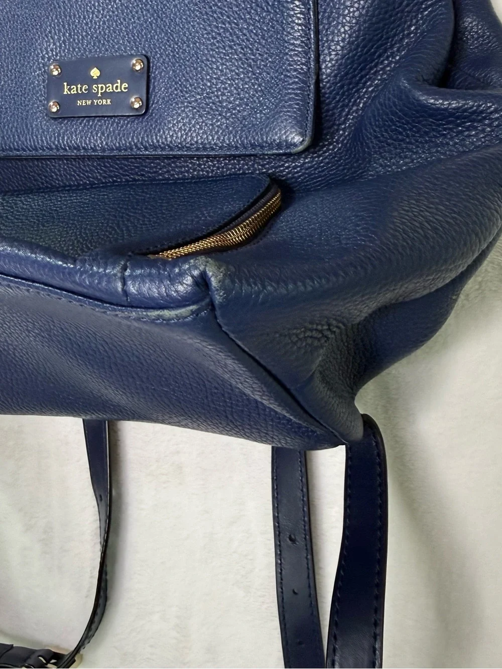 Kate Spade Kristi Medium Flap Backpack Navy Blue Leather Bag Purse